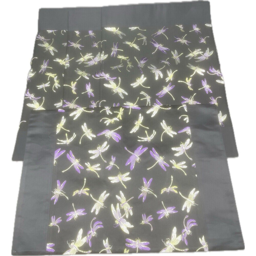 VTG‎ EMPEROR SILK Dragonfly/Firefly Black W/ Purple & Green Placemats Set Of 4